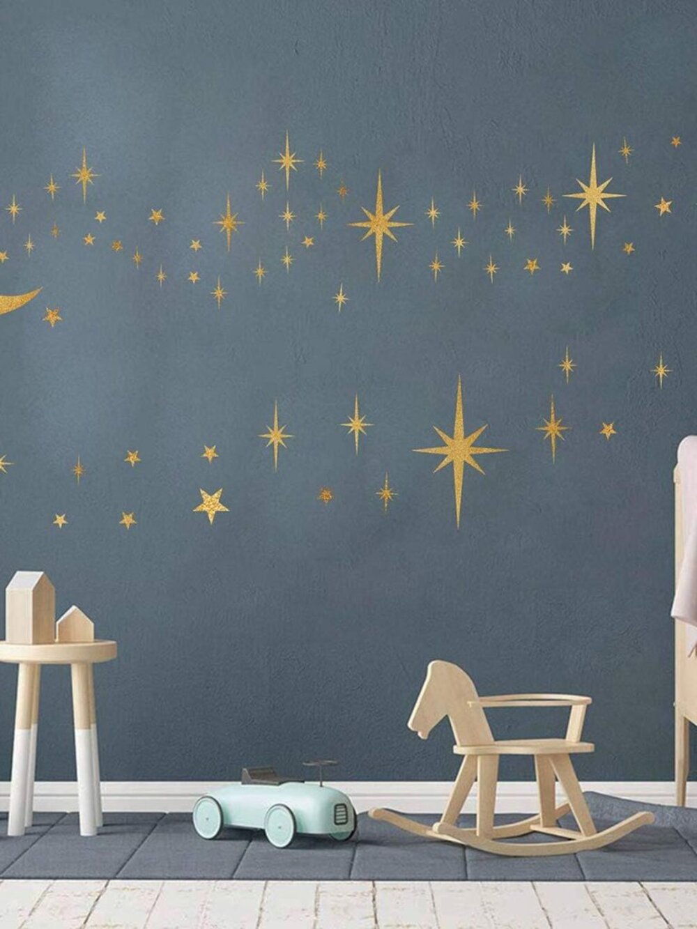 Retro Starburst Wall Decals Stars Wall Sticker Star Moon Vinyl Decal Golden